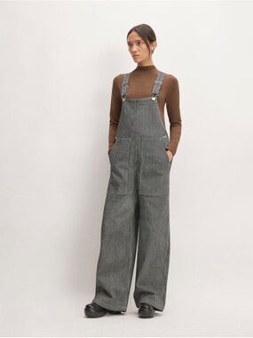 Everlane Black Pinstripe Wide-Leg Overalls